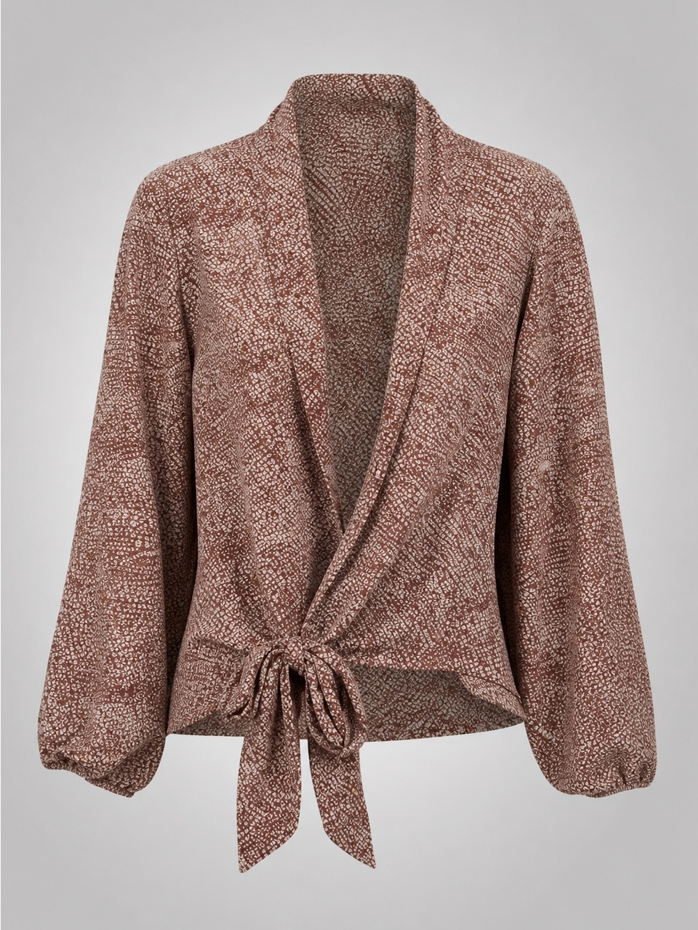 Love Stitch Tie-Front Knit Cardigan in Brown Speckle